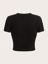 EZwear Women's Summer Solid Color Round Neck Slim Short Sleeve T-Shirt